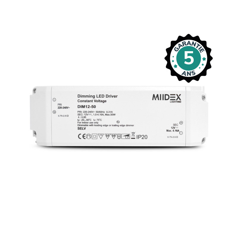Alimentation pour LED 12VDC 50W Dimmable Coupure de phase