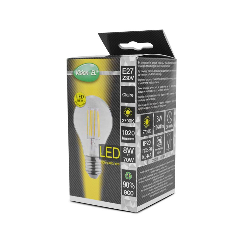 LEDMII71431- LED FIL COB BULB E27 8W 2700°K CLAIRE BOITE