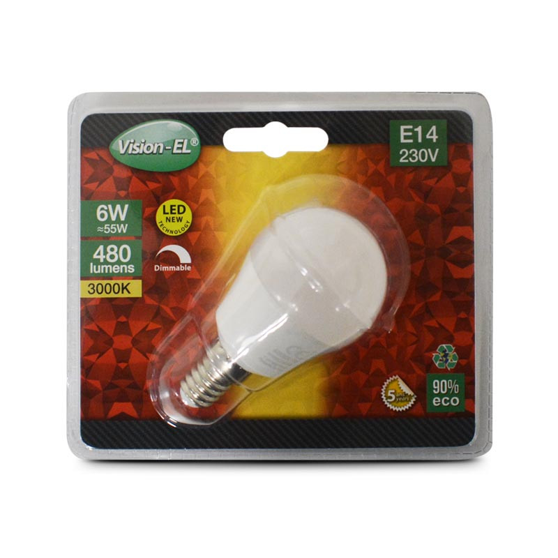 LED LAMP E14 BULB P45 6W Dimmable 3000K