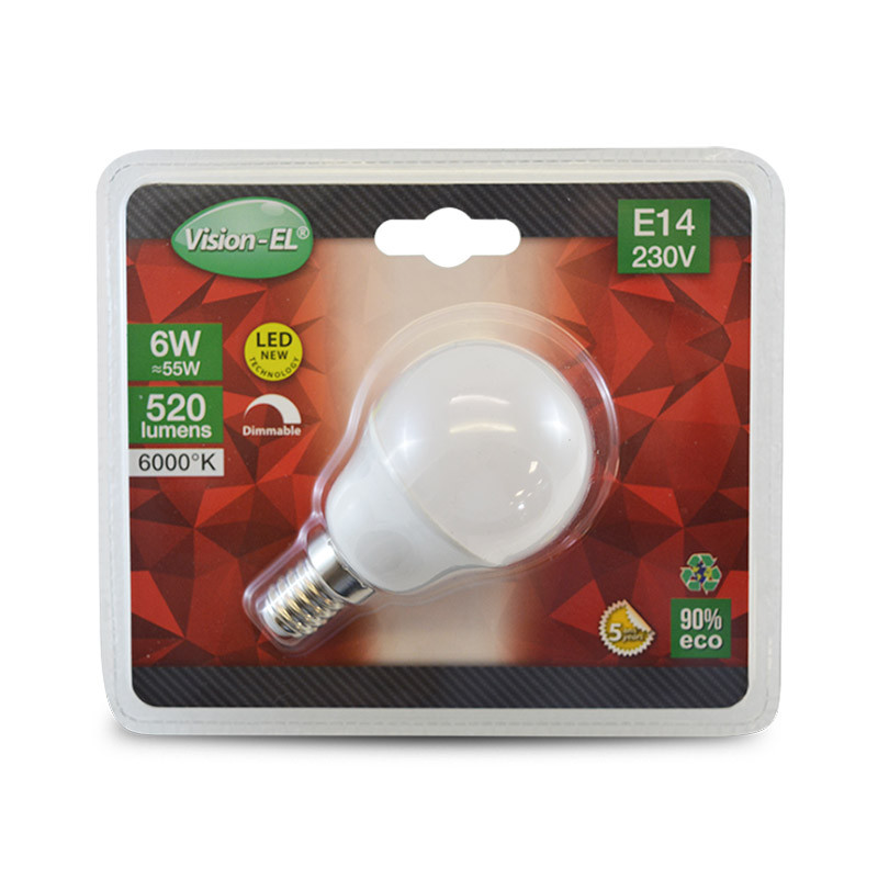 LED lamp E14 Bulb P45 6W Dimbaar 6000K
