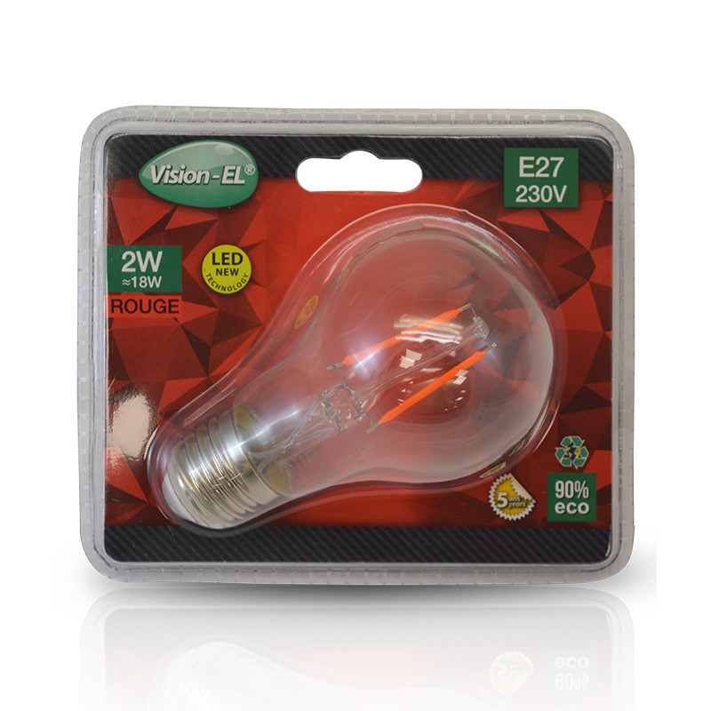 Lamp LED E27 Filament 2W Rood