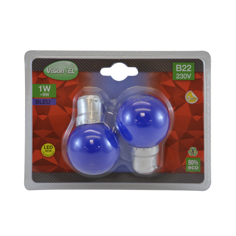 LED lamp B22 Bulb 1W Blauw Blister x 2