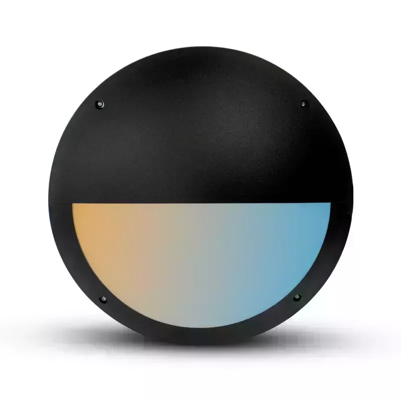 LED Hublot Ø300mm Asymétrique Noir + Détecteur RF préavis d'extinction 20W CCT IP65