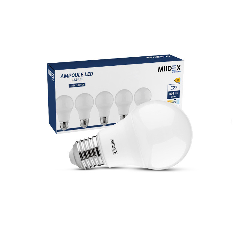 Ampoule LED E27 Bulb 10W 4000K 180° - Pack de 5