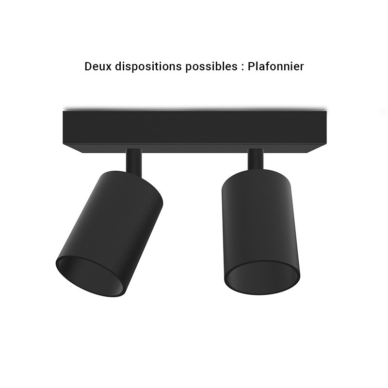Applique orientable 2 spots noir GU10 x2