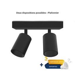 [101072] ARMATUUR PLAFOND / WAND ZWART 2 SPOTS GU10