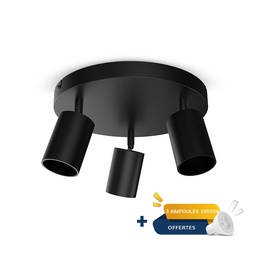 [101074] Applique orientable 3 spots noir GU10 x3